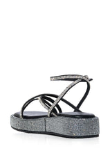 AZALEA WANG DRUSILLA BLACK RHINESTONE SANDAL