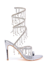AZALEA WANG ELKE SILVER COIL DIAMOND DRIP SANDAL