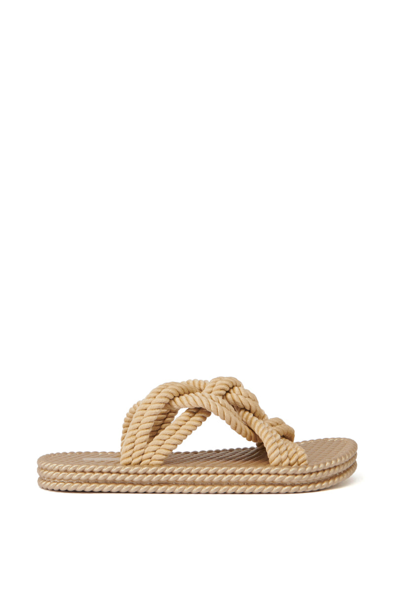 AZALEA WANG ESPEN BEIGE WOVEN SLIP ON SANDAL