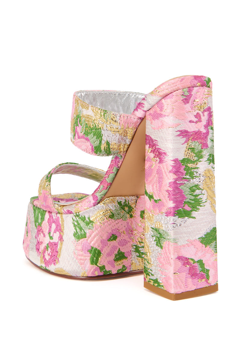 AZALEA WANG EUNICE PINK BROCADE PLATFORM SANDAL
