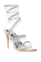 AZALEA WANG ATTINA SILVER EMBELLISHED COIL WRAP STILETTO SANDAL