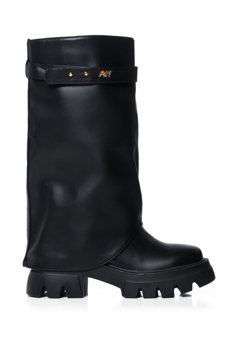 AZALEA WANG JET FOLD OVER FLATFORM BOOT IN BLACK