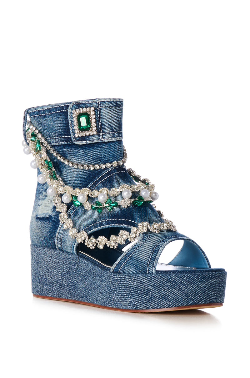 AZALEA WANG KAVITA EMBELLISHED DENIM SANDAL