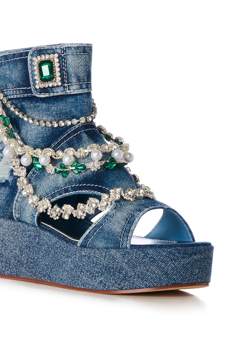 AZALEA WANG KAVITA EMBELLISHED DENIM SANDAL