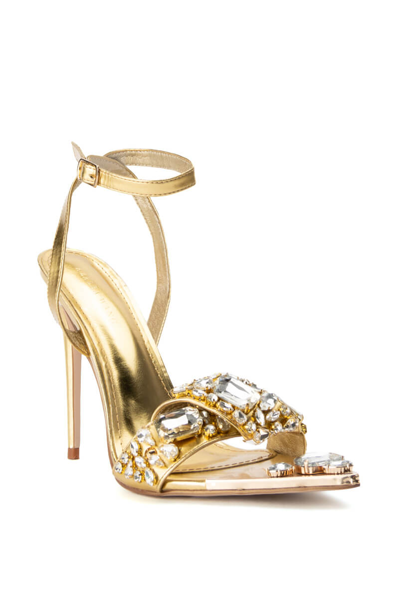AZALEA WANG TILLY RHINESTONE STILETTO SANDAL IN GOLD
