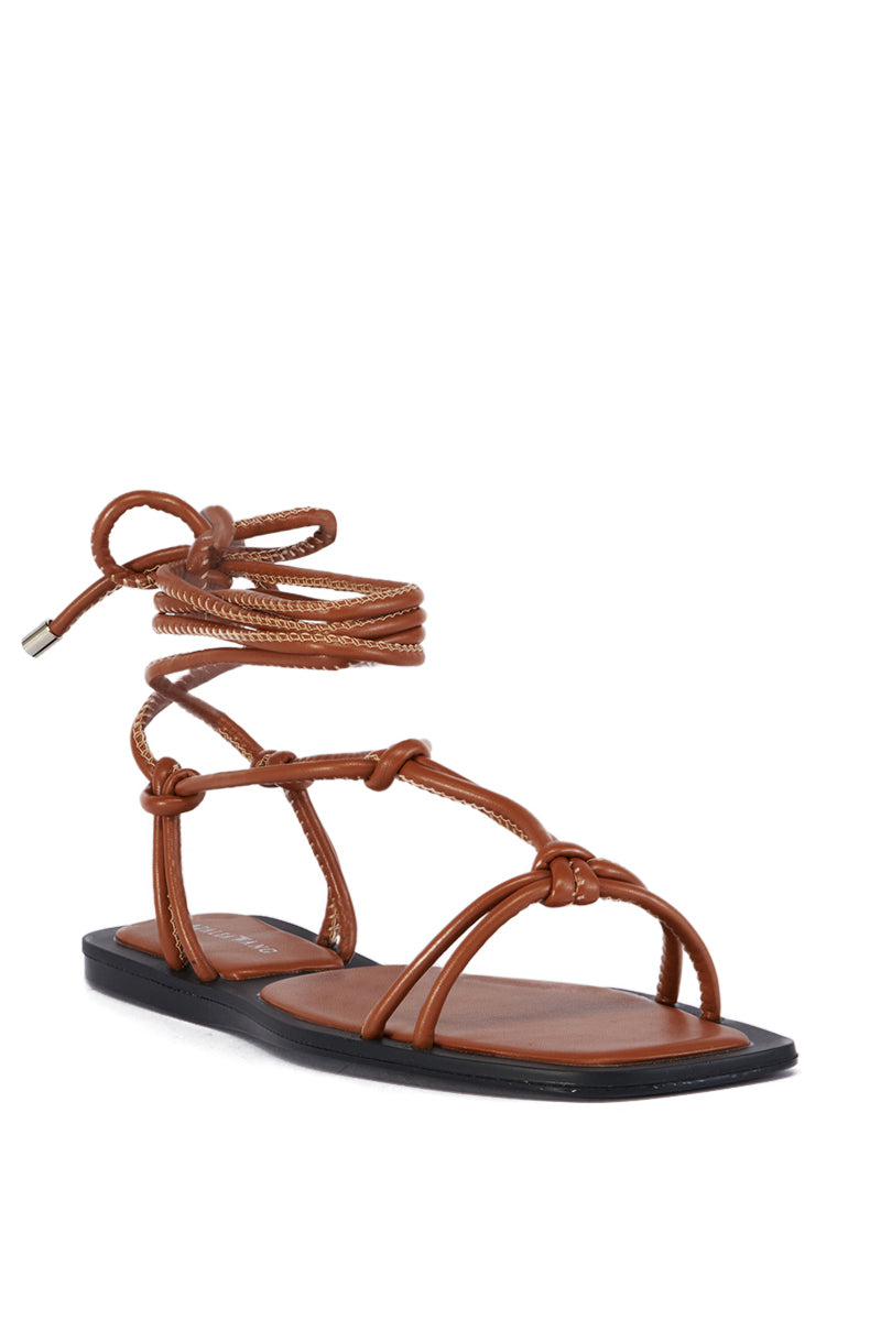 AZALEA WANG LEANDRO TAN STRAPPY FLAT SANDAL