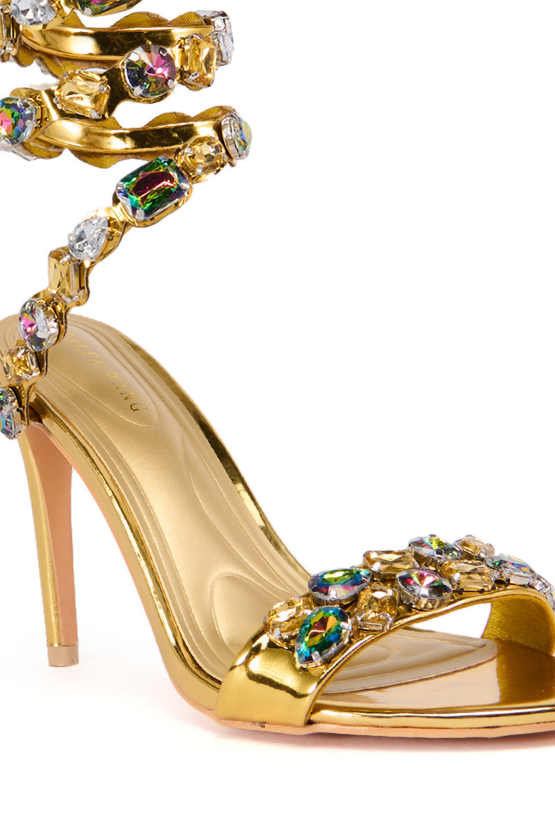 AZALEA WANG LOURDES GOLD EMBELLISHED RHINESTONE COIL SANDAL