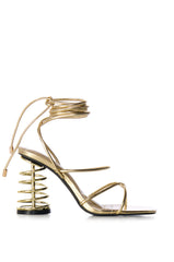 AZALEA WANG MACKINSLEY GOLD SPIRAL HEEL LACE UP SANDAL