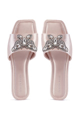 AZALEA WANG MARIANO ROSE GOLD SATIN BUTTERFLY SLIP ON FLAT SANDAL