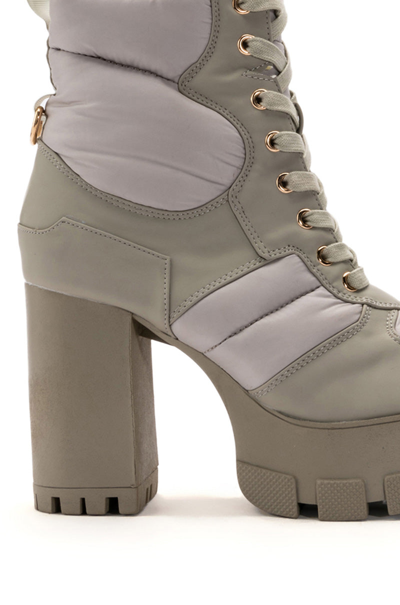 AZALEA WANG MARSALA LACE UP CHUNKY BOOTIE IN SAGE