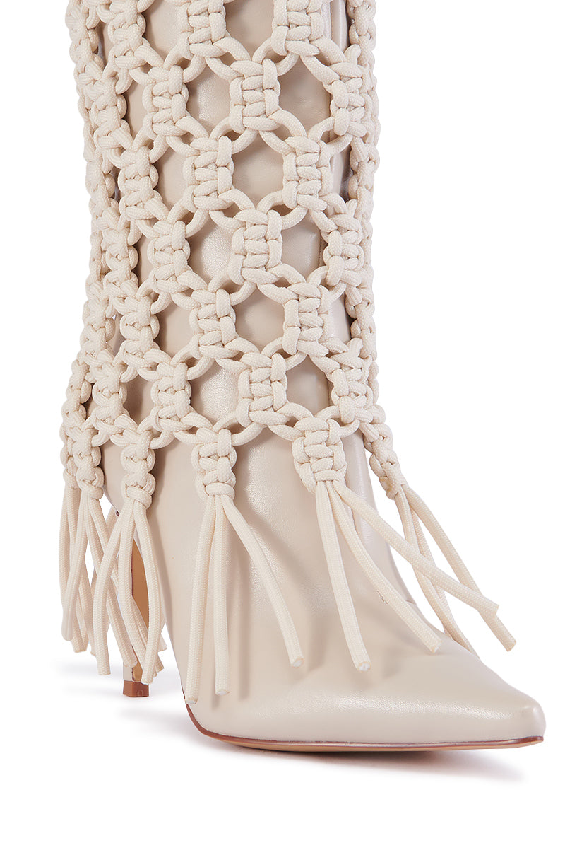 AZALEA WANG MELVINA BEIGE WEAVE TIE BOOTIE