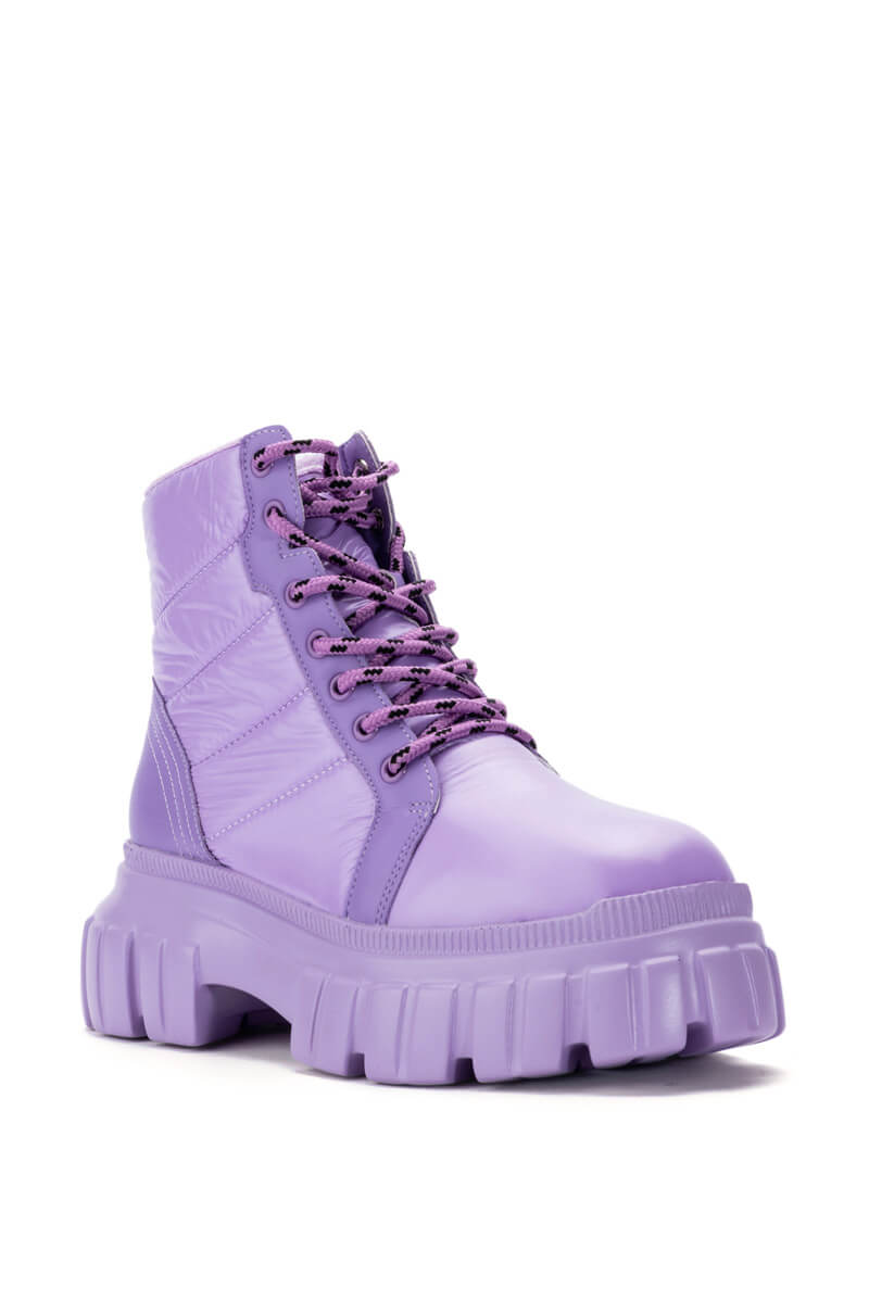 AZALEA WANG MERCEDES PUFFER FLATFORM BOOT IN PURPLE