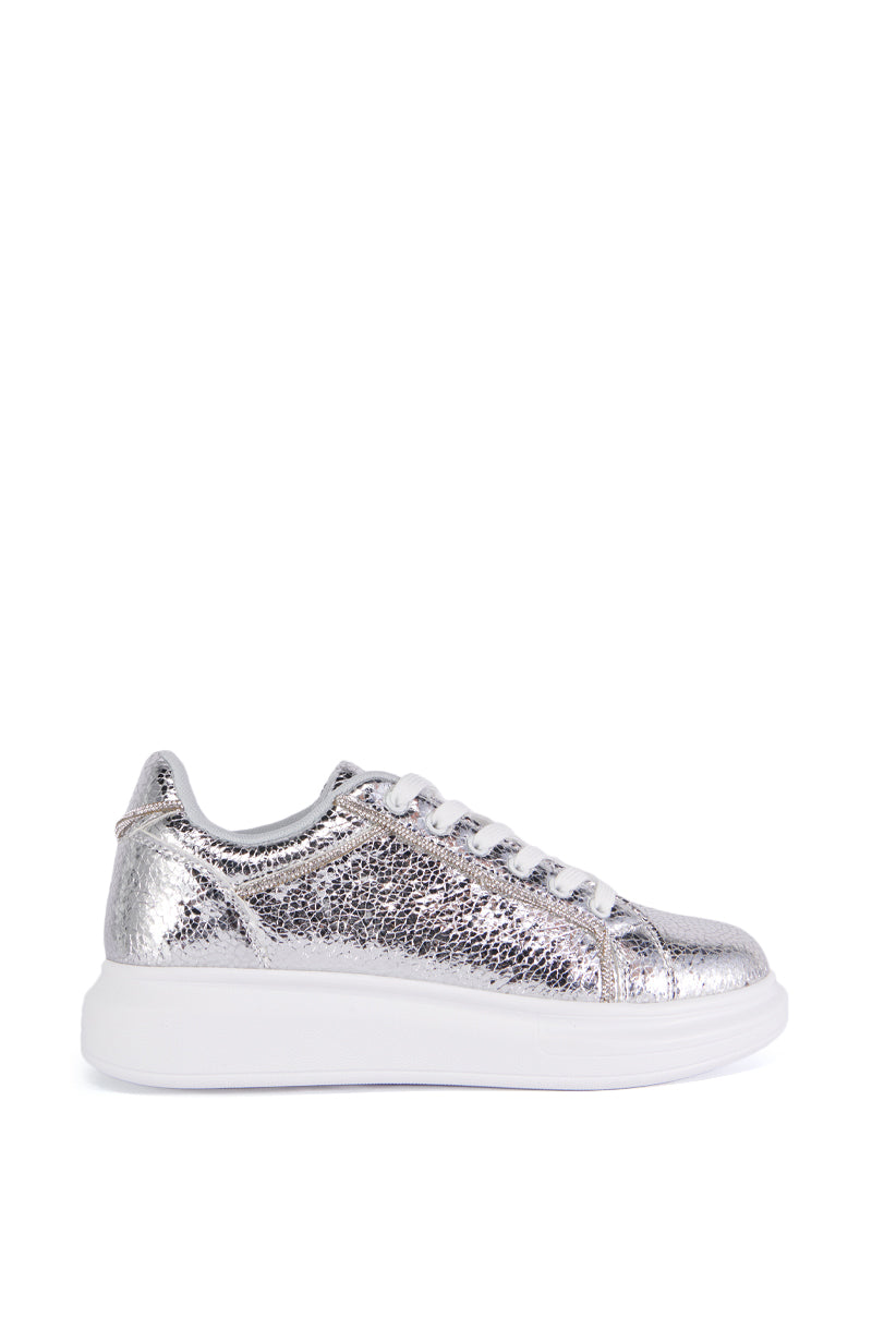 AZALEA WANG MERLINA SILVER CRACKLE SNEAKER