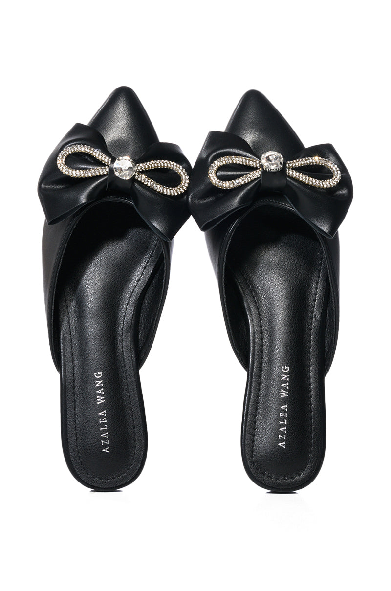 AZALEA WANG MORRIGAN BLACK EMBELLISHED BOW DETAIL FLAT