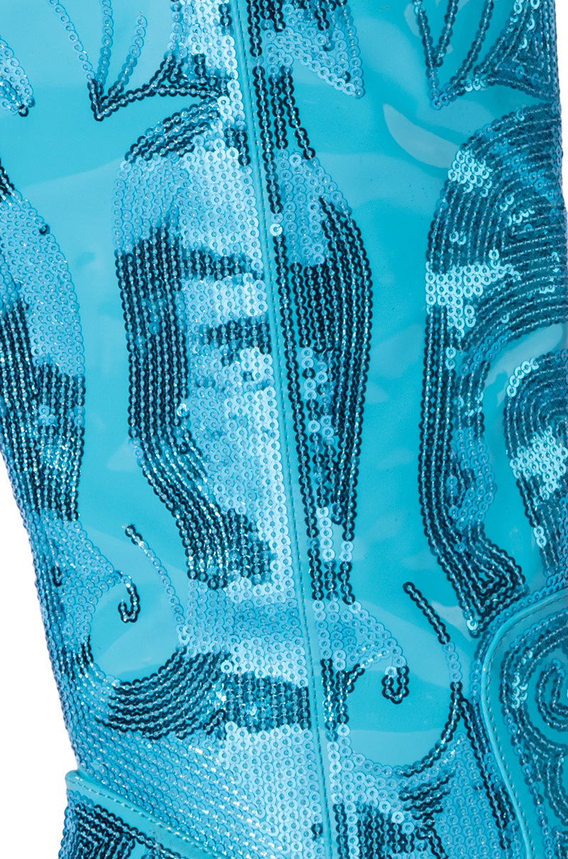 AZALEA WANG BRAELYN EMBELLISHED BOOT IN BLUE