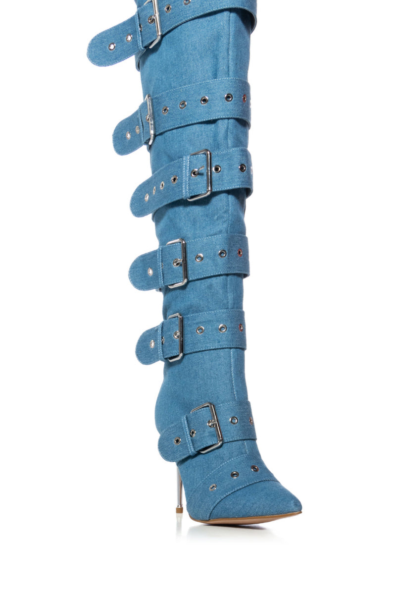 AZALEA WANG NYXIE DENIM BELT BOOT