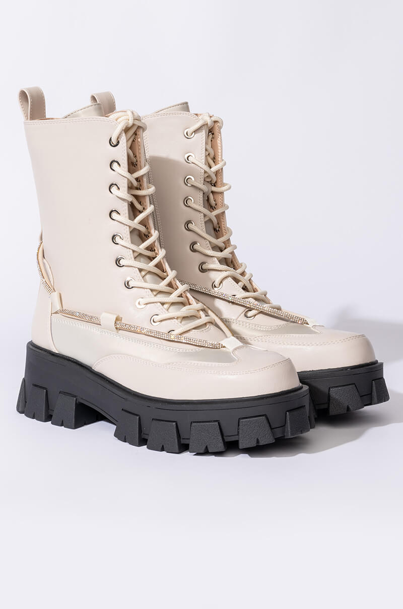 AZALEA WANG ON THE MOVE FLATFORM BOOTIE IN BONE