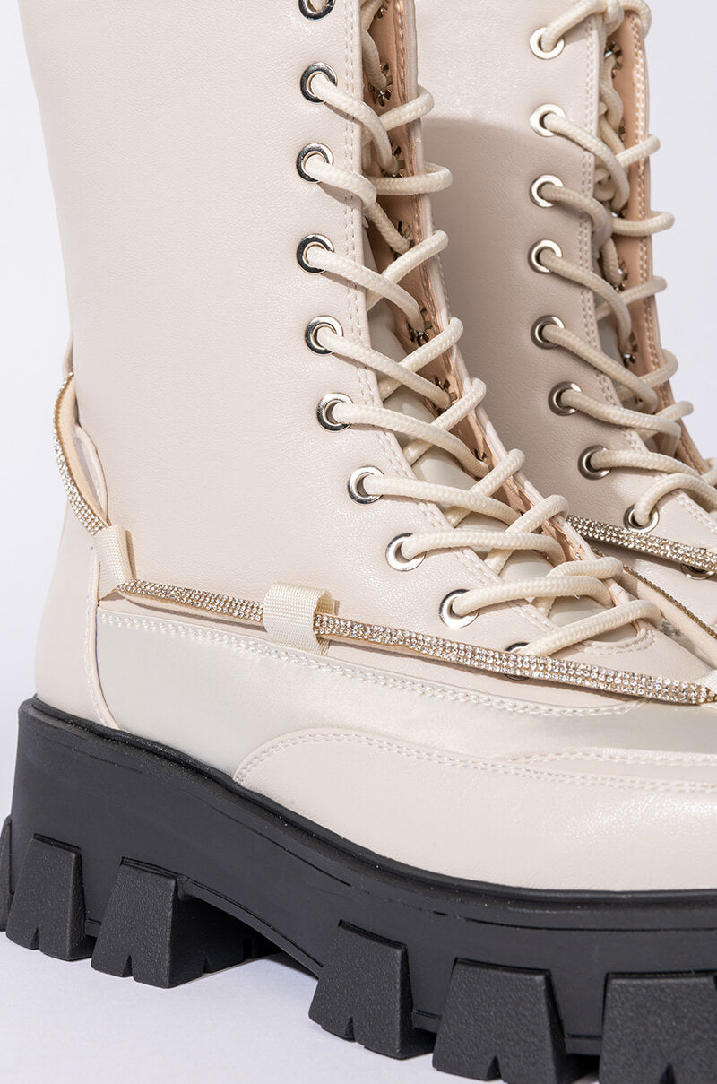 AZALEA WANG ON THE MOVE FLATFORM BOOTIE IN BONE