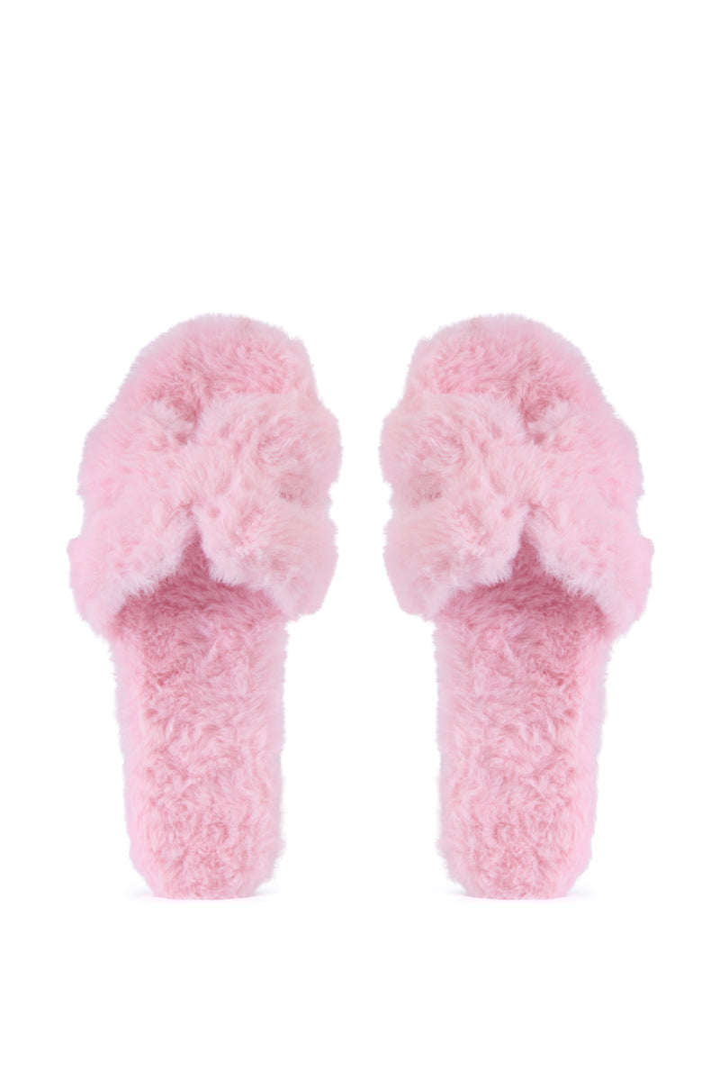 AZALEA WANG PEABODY PINK FUZZY SLIP ON SANDAL