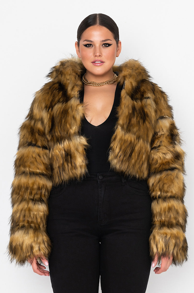 PLUS GRACELLE FAUX FUR CROPPED JACKET