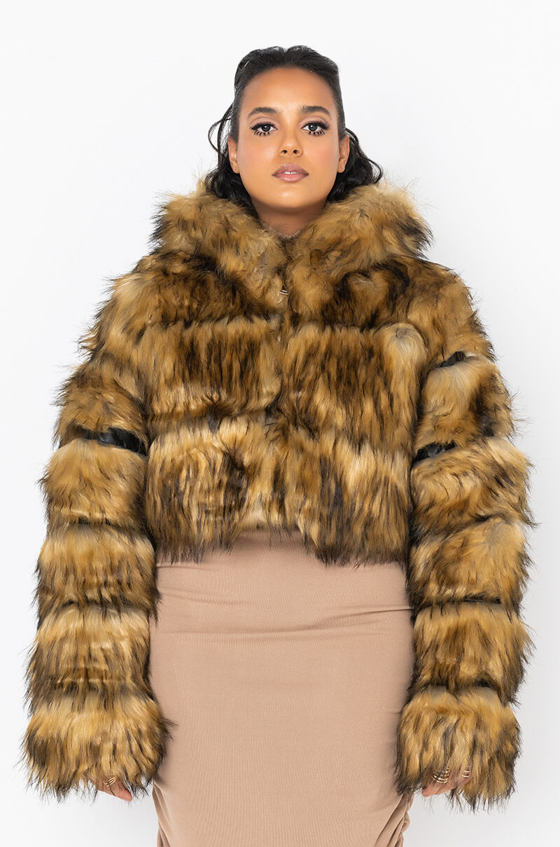 PLUS GRACELLE FAUX FUR CROPPED JACKET
