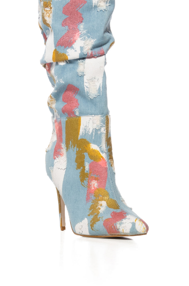 AZALEA WANG ROSEBAY MULTI PAINT STROKE DENIM BOOTIE