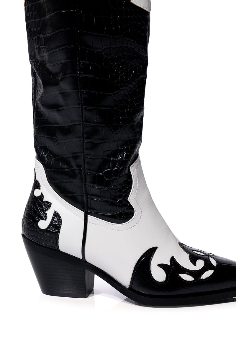 AZALEA WANG SALLY WESTERN BOOTIE IN BLACK WHITE