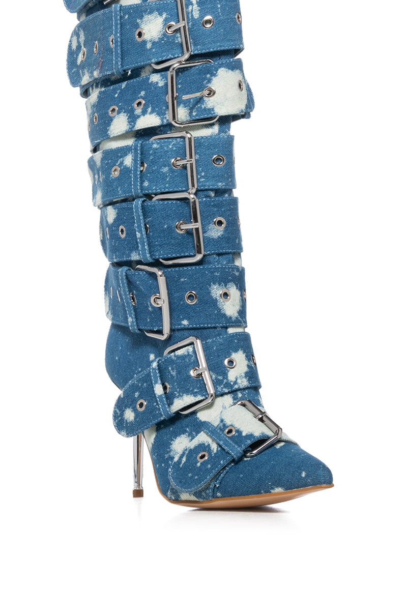 AZALEA WANG SEDNA DENIM BELT DETAIL BOOT