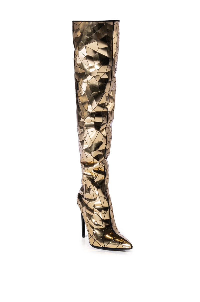 AZALEA WANG SHATTERED METALLIC STILETTO BOOT IN GOLD