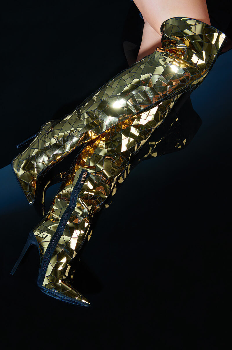 AZALEA WANG SHATTERED METALLIC STILETTO BOOT IN GOLD