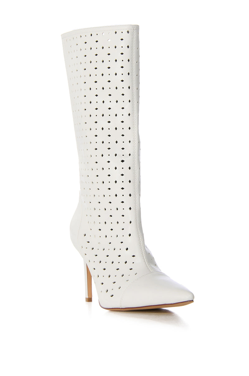 AZALEA WANG SIDONIA WHITE LASER CUT BOOTIE
