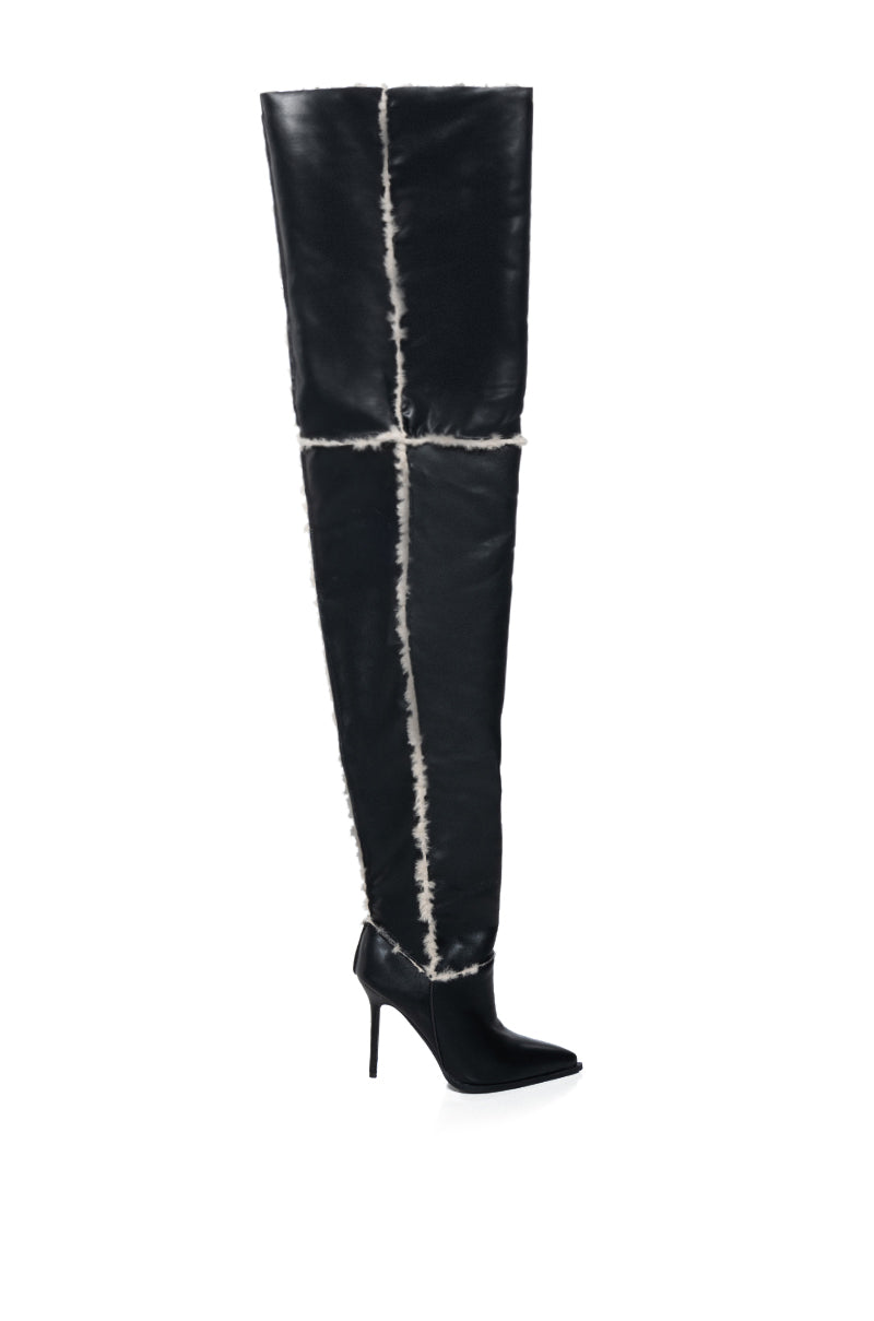 AZALEA WANG SONNET FAUX FUR LINED THIGH HIGH BOOT IN BLACK