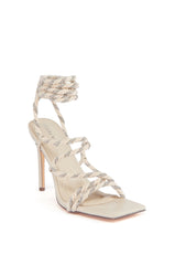 AZALEA WANG SONORA CREAM SANDAL WITH GLITTER LACE UP TIE