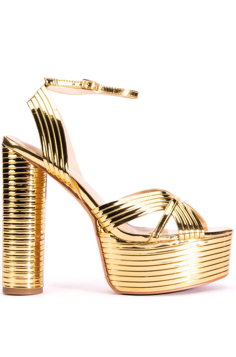 AZALEA WANG STANLEY STRAP ON SEXY CHUNKY SANDAL IN GOLD