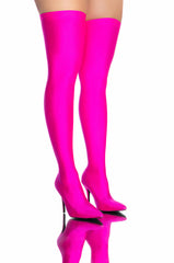 AZALEA WANG HEARTOUT THIGH HIGH STILETTO BOOT IN FUCHSIA STRETCH