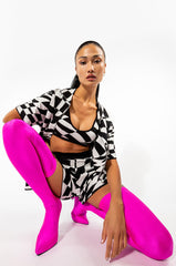 AZALEA WANG HEARTOUT THIGH HIGH STILETTO BOOT IN FUCHSIA STRETCH