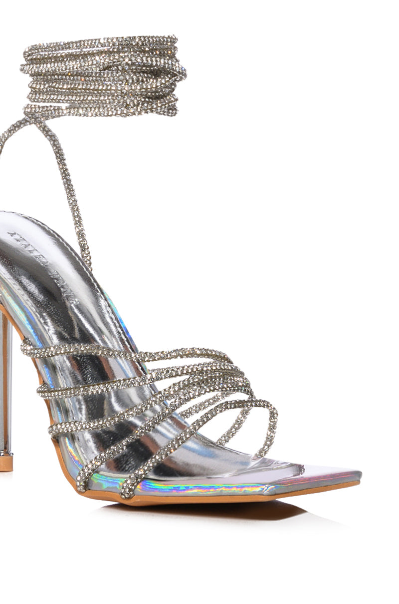 AZALEA WANG STATION SEXY TIE UP STILETTO SANDAL IN SILVER