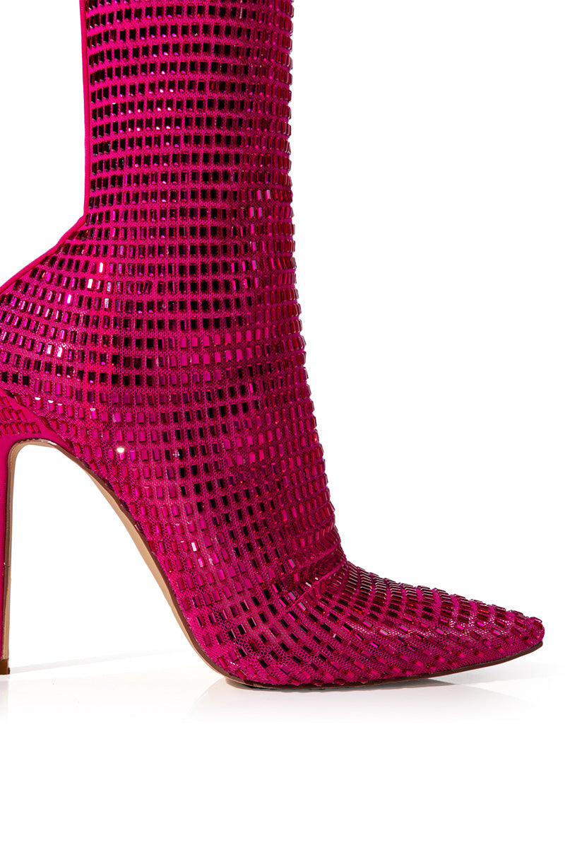 AZALEA WANG STATUE EMBELLISHED STRETCH BOOT IN PINK