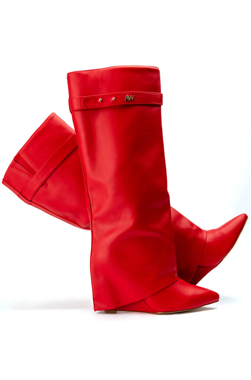 AZALEA WANG STUCK ON YOU WEDGE BOOT IN RED