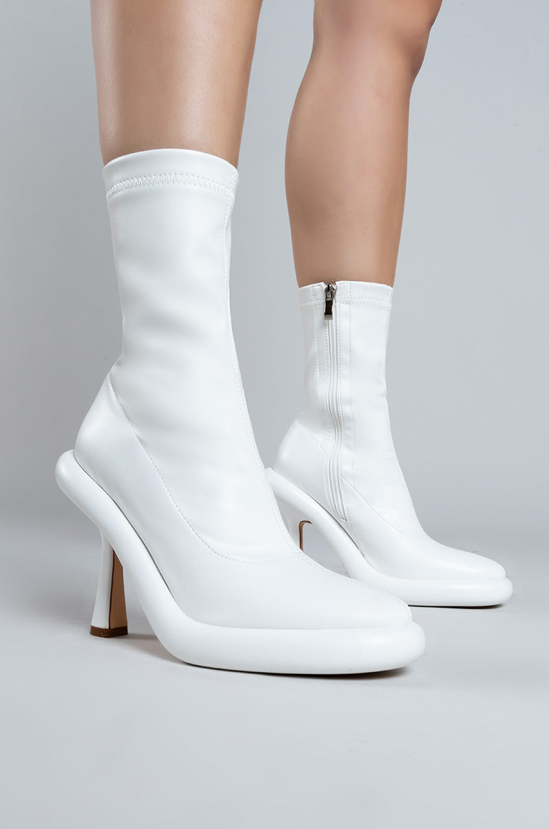 AZALEA WANG TARROW STILETTO PU BOOTIE IN WHITE