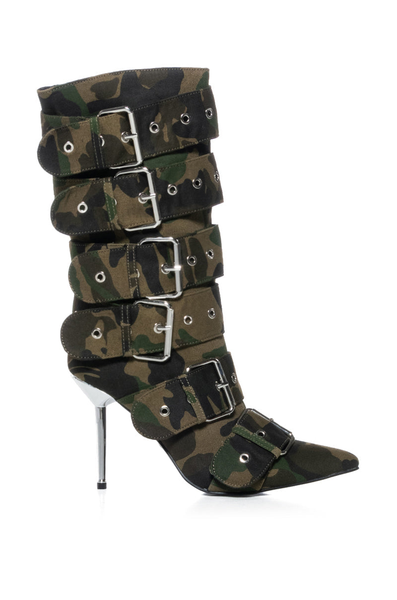 AZALEA WANG TEAIRA CAMO BELT BOOTIE