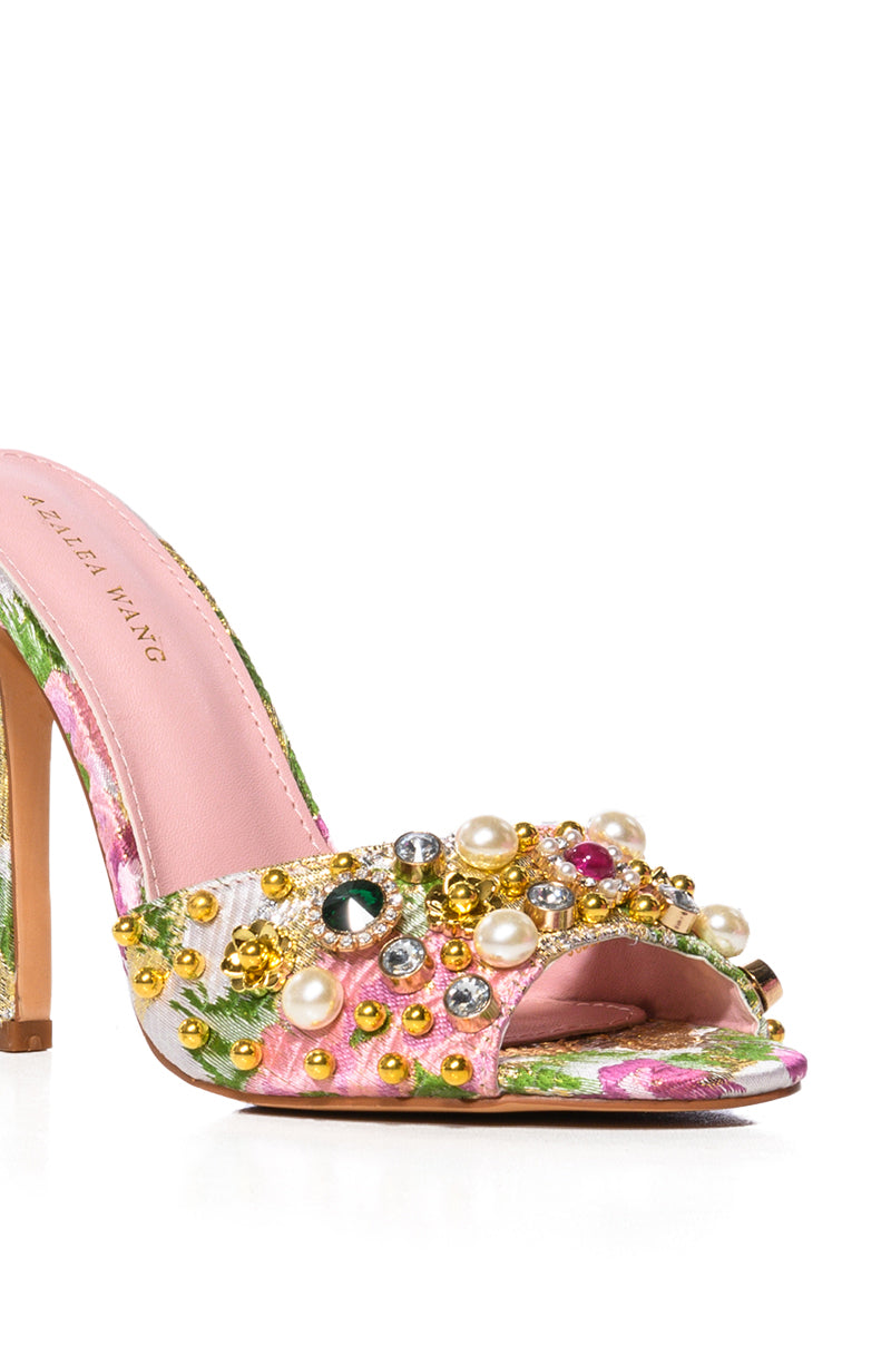 AZALEA WANG JUDITH EMBELLISHED ROUND TOE SANDAL IN PINK