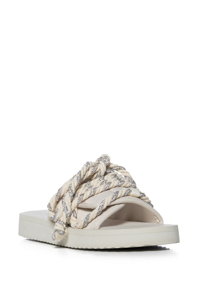 AZALEA WANG VICKI SILVER RHINESTONE ROPE SANDAL