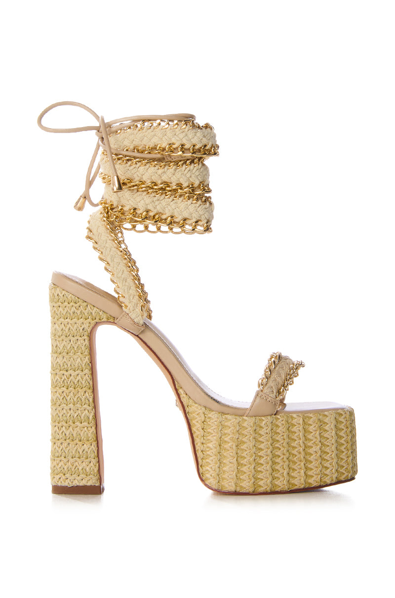 AZALEA WANG WYLIE BEIGE WITH GOLD CHAIN PLATFORM SANDAL