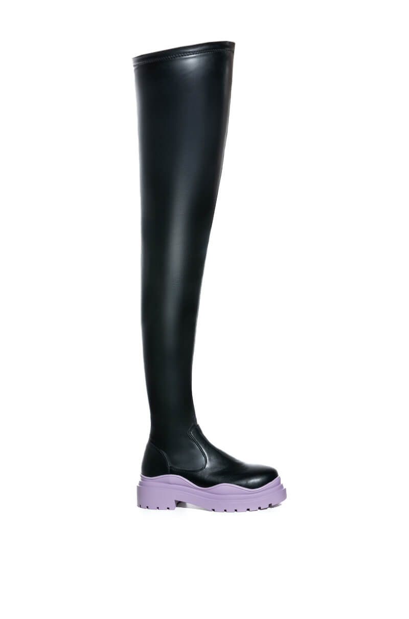 AZALEA WANG NAOMI THIGH HIGH STRETCH FLATFORM BOOT IN PERIWINKLE