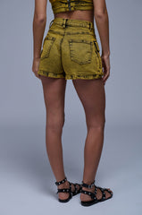 BABY GIRL ANTHEM CARGO POCKET DENIM SHORT IN YELLOW