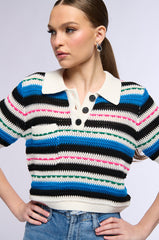 BEE STRIPE KNIT SHORT SLEEVE SWEATER