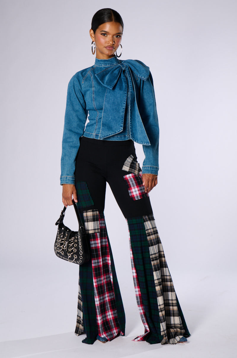 BELIEVE IN MY OWN BOW DETAIL MEDIUM BLUE DENIM TOP