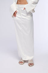 BELLISSIMA SATIN FINISH MAXI SKIRT IN WHITE