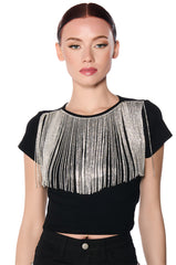 BEYOND MY LOVE RHINESTONE FRINGE BABY TEE